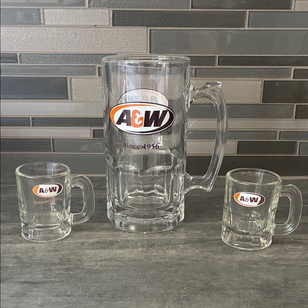 A&W Clear Glass Large Beer Mug and Shot Glasses Set